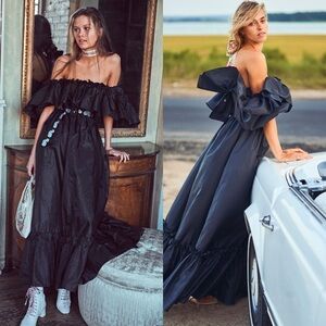 LOVESHACKFANCY Tara Ruffle Maxi Dress Black Sz S